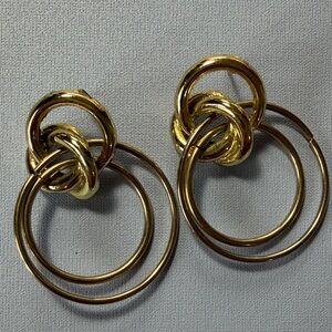 Vintage Gold Tone Door Knocker Style Statement Earrings